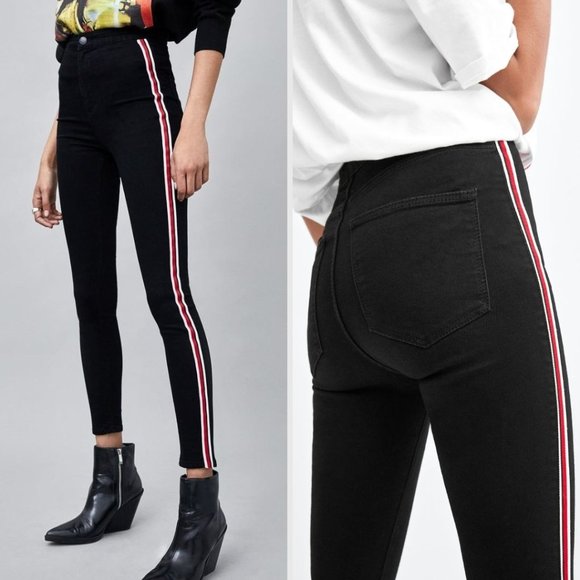 NEW Zara Black Hi-Rise Jeggings with Side Stripes - Picture 1 of 9